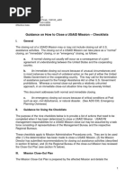 Guidance On How To Close A USAID Mission - Checklists: I. General