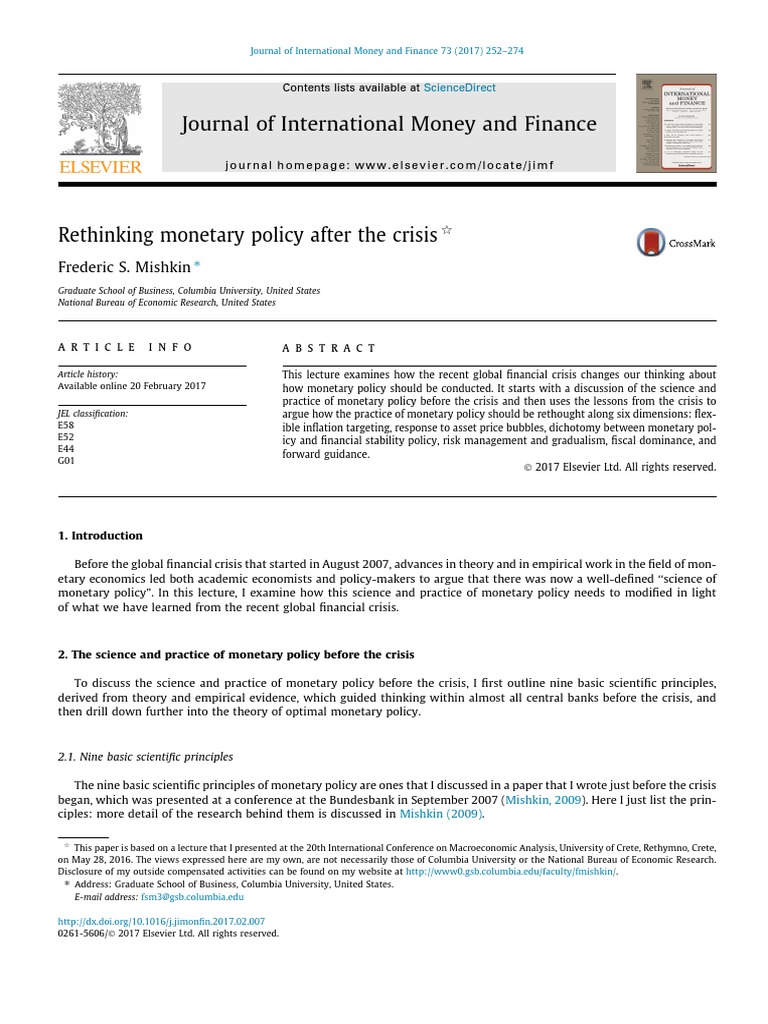 Misking Frederic Rethinking Monetary Policy After The - 