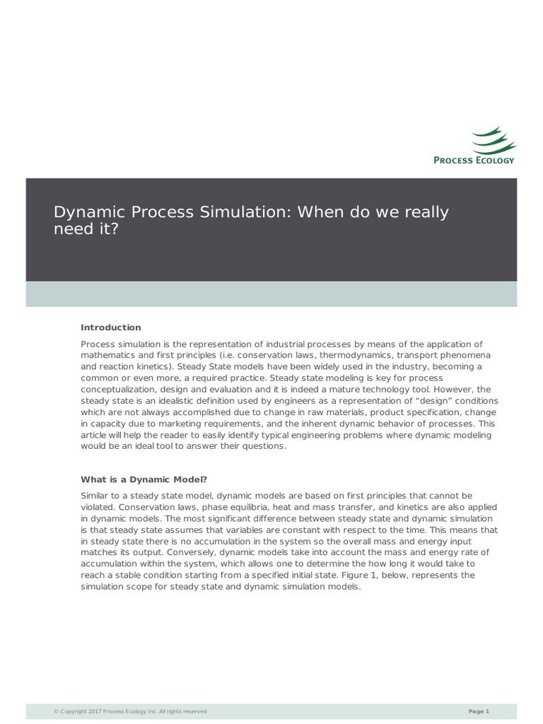 Dynamic Process Simulation When Do We Really Need It | PDF | Steady ...