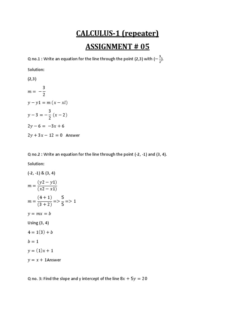 Calculus 1 Assignment on Lines and Circles | PDF | Science & Mathematics