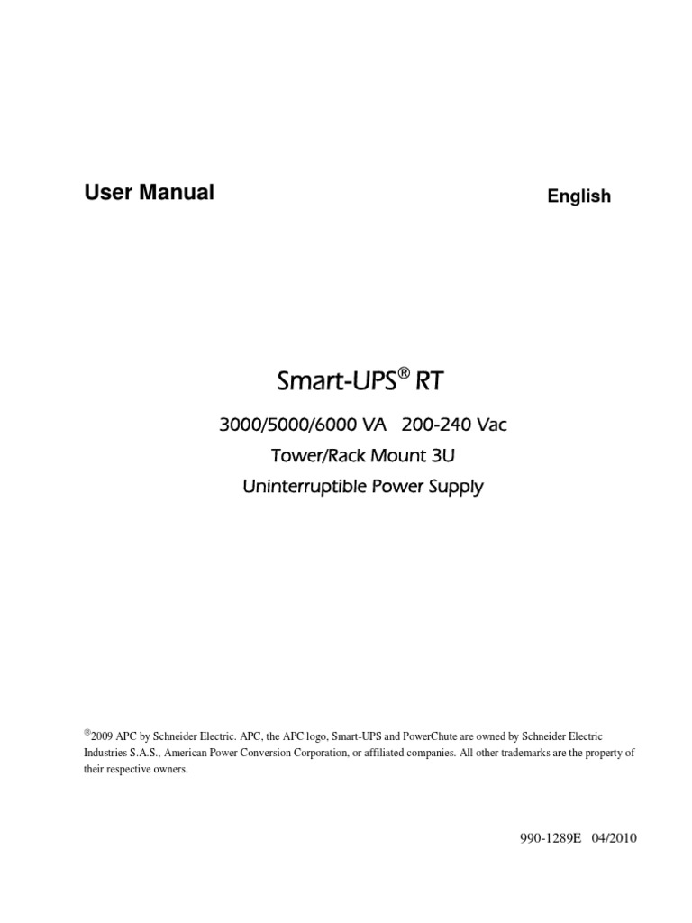 Apc Smart-ups Rt 5000va 230v Aste-6z8ll8_r12_en | Electrical Connector |  Power Supply