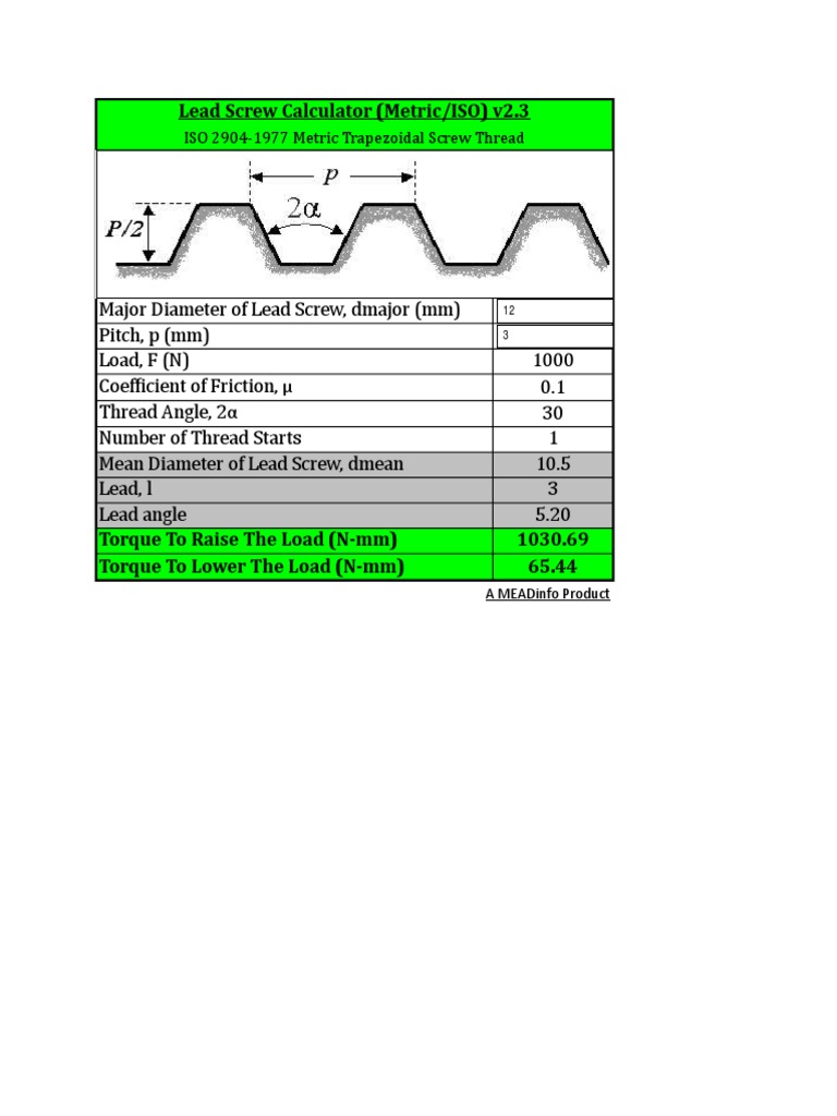 Lead Screw Calculator Metric ISO2904 1977 PDF
