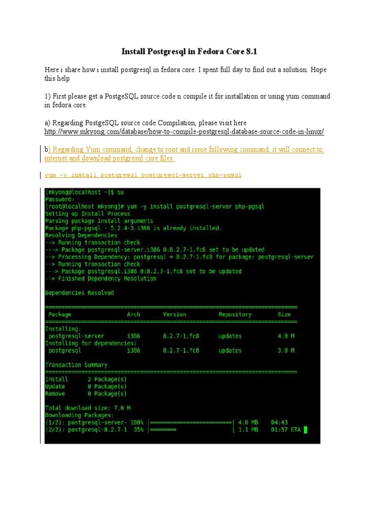 Install PostgreSQL on Fedora Core 8.1 | PDF
