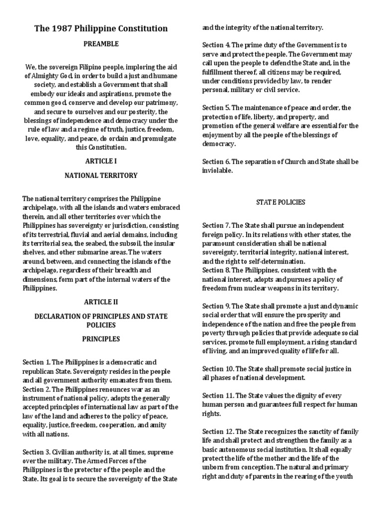 The 1987 Philippine Constitution: Preamble | PDF | United States House ...