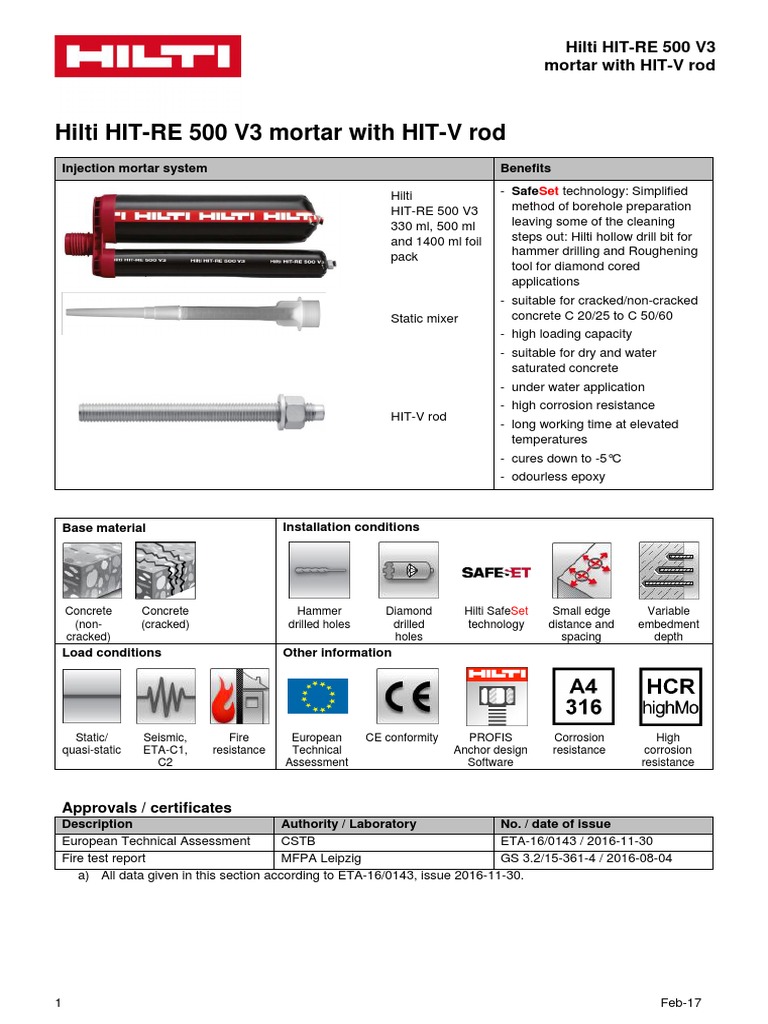 Hilti Re 500 V3 Technical Data Sheet Pdf