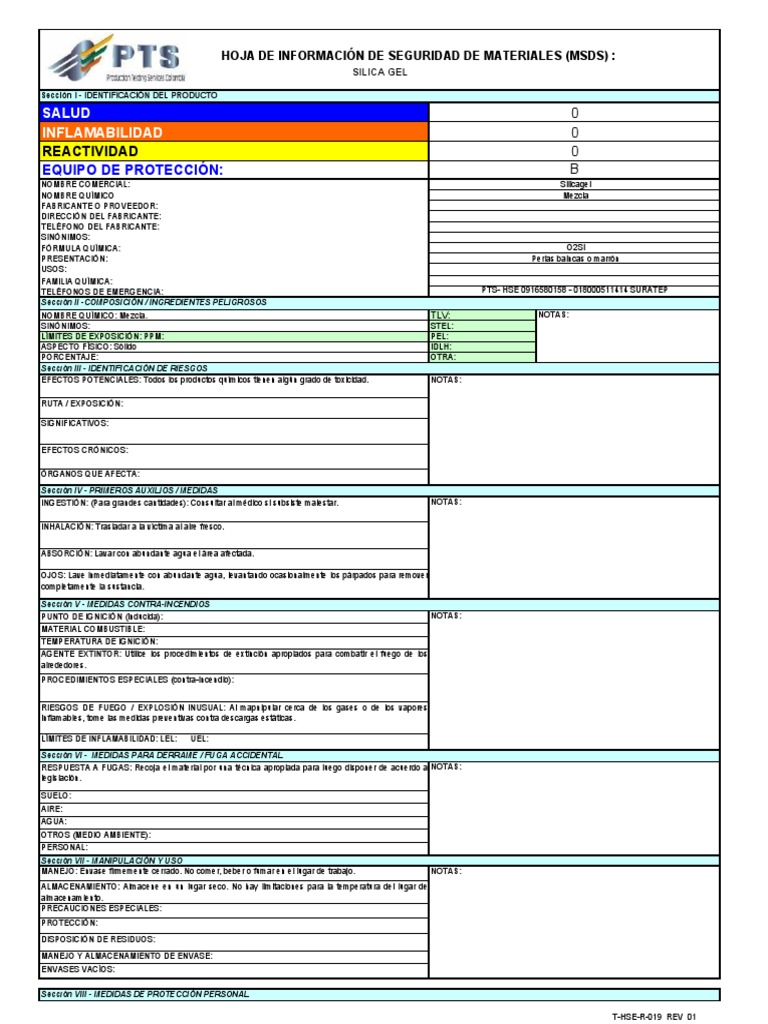 Msds Silica Gel Toxicidad Agua