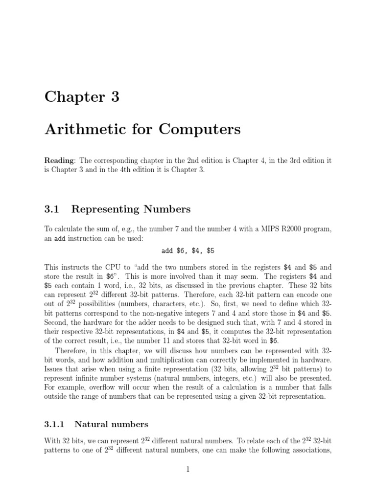 Arithmetic For Computers: 3.1 Representing Numbers | PDF | Integer ...