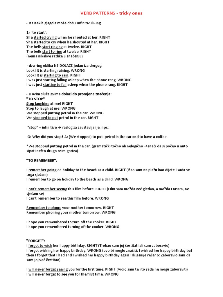 Verb Patterns: Infinitive vs. -ing Usage | PDF
