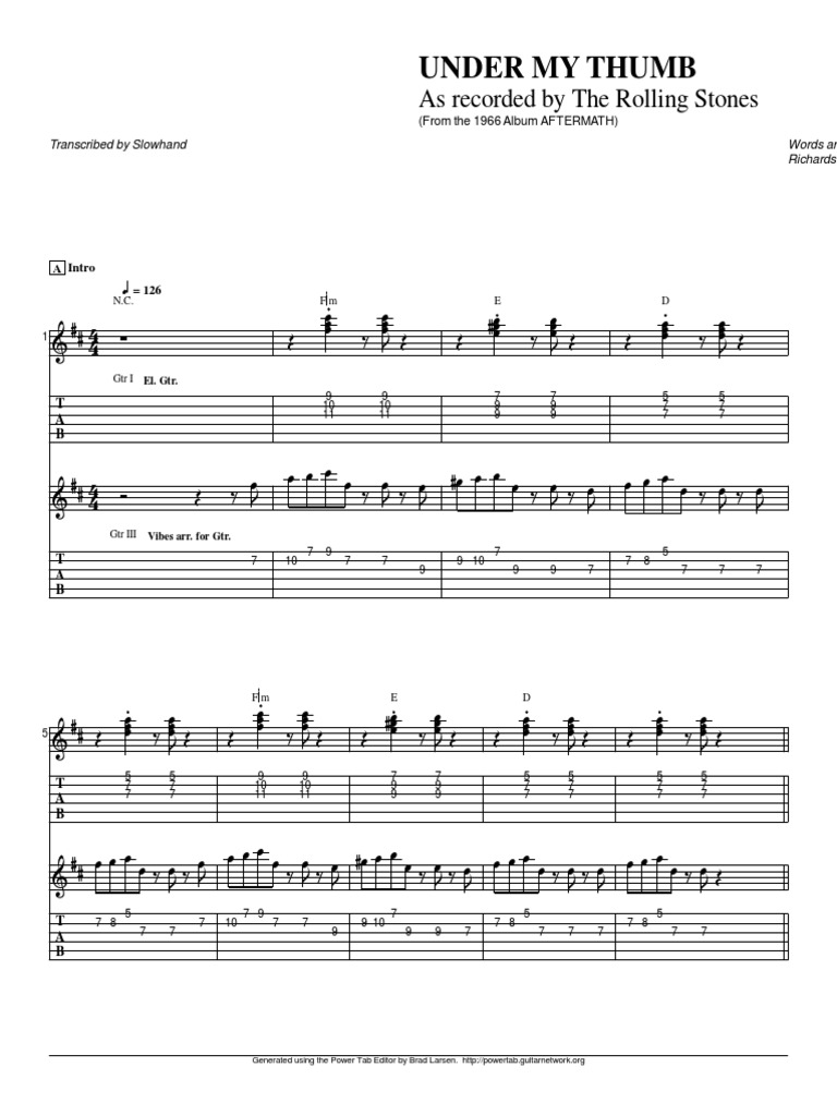 Under My Thumb Transcribed by Slowhand Words and Music by Mick Jagger
