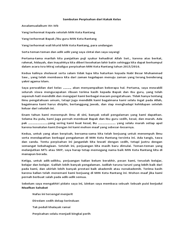 Puisi Perpisahan Sekolah Untuk Kakak Kelas KT Puisi