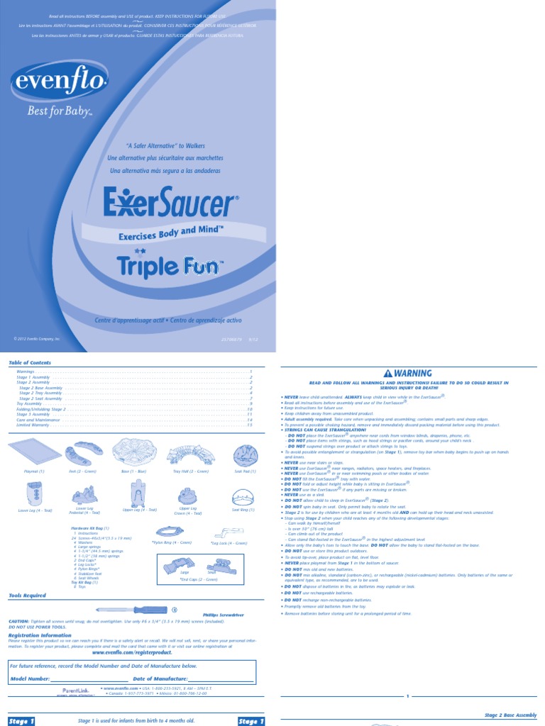 Evenflo ExerSaucer TripFun Manual PDF Battery (Electricity) Screw