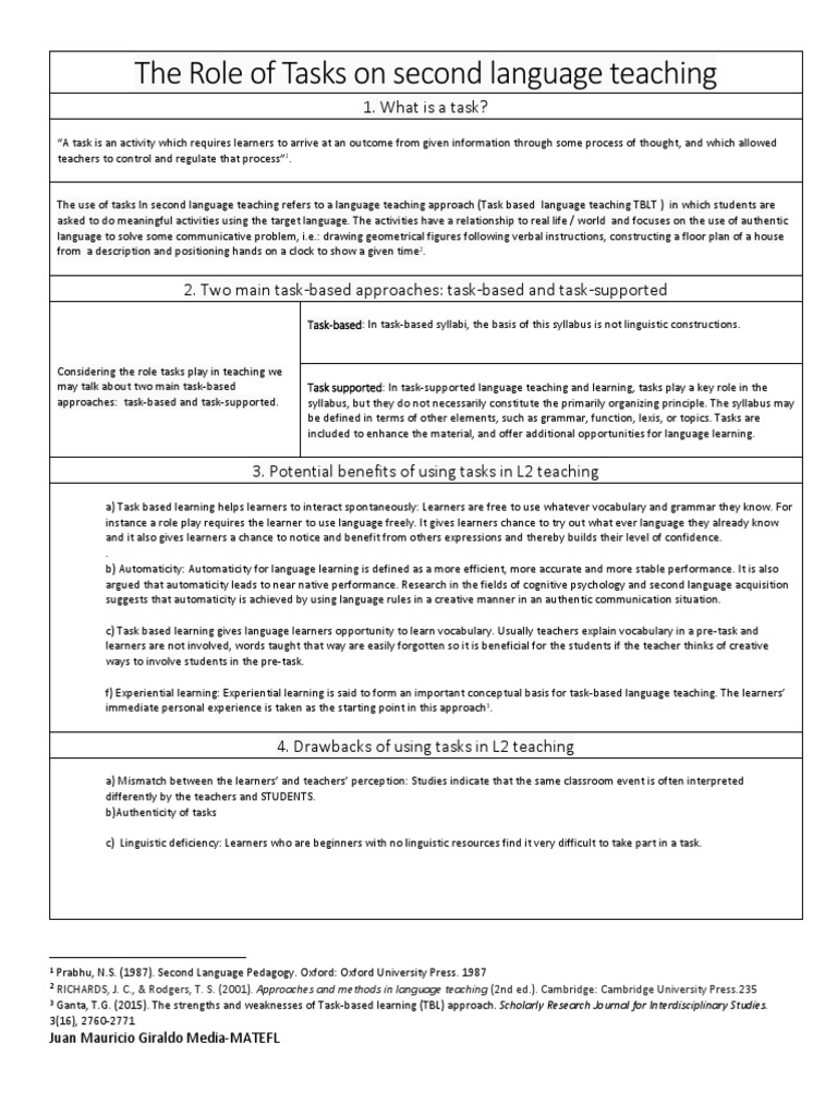 Task-Based Approaches in Language Teaching | PDF | Second Language ...