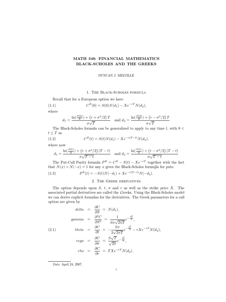 Greeks | PDF | Greeks (Finance) | Black–Scholes Model