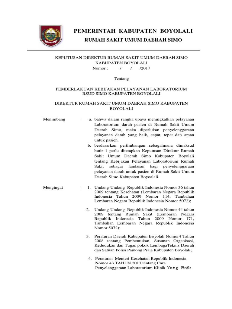 Kebijakan Pelayanan Darah RSUD Simo | PDF