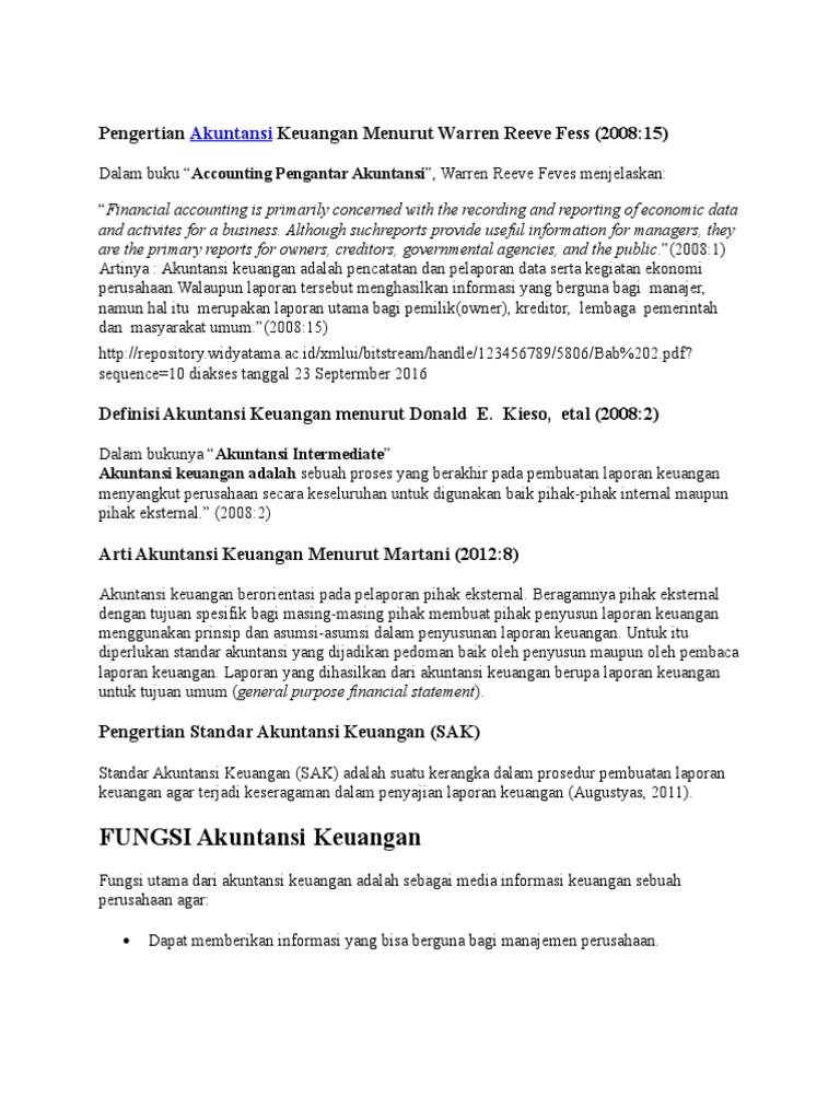 Pengertian Akuntansi Keuangan Menurut Warren Reeve Fess Docx