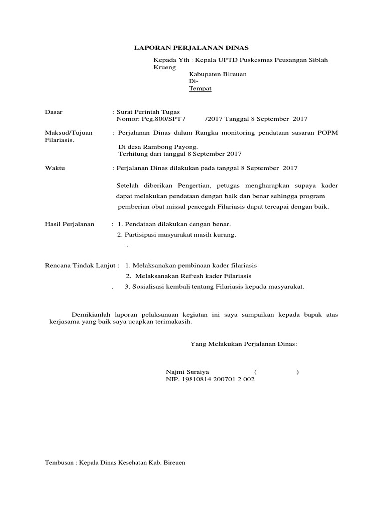 Laporan Perjalanan Dinas Filariasis