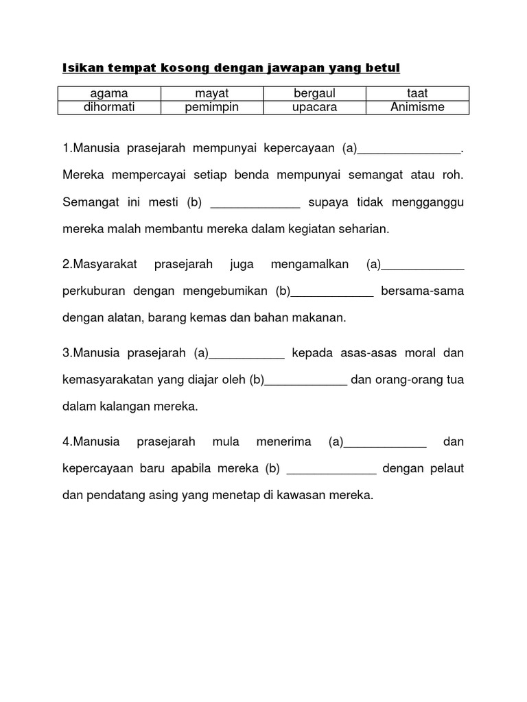 Lembaran Kerja Sejarah Tahun 4