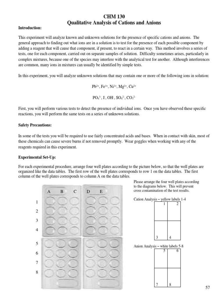 Lab 8 CHM130LL Identification of Cations and Anions Experiment