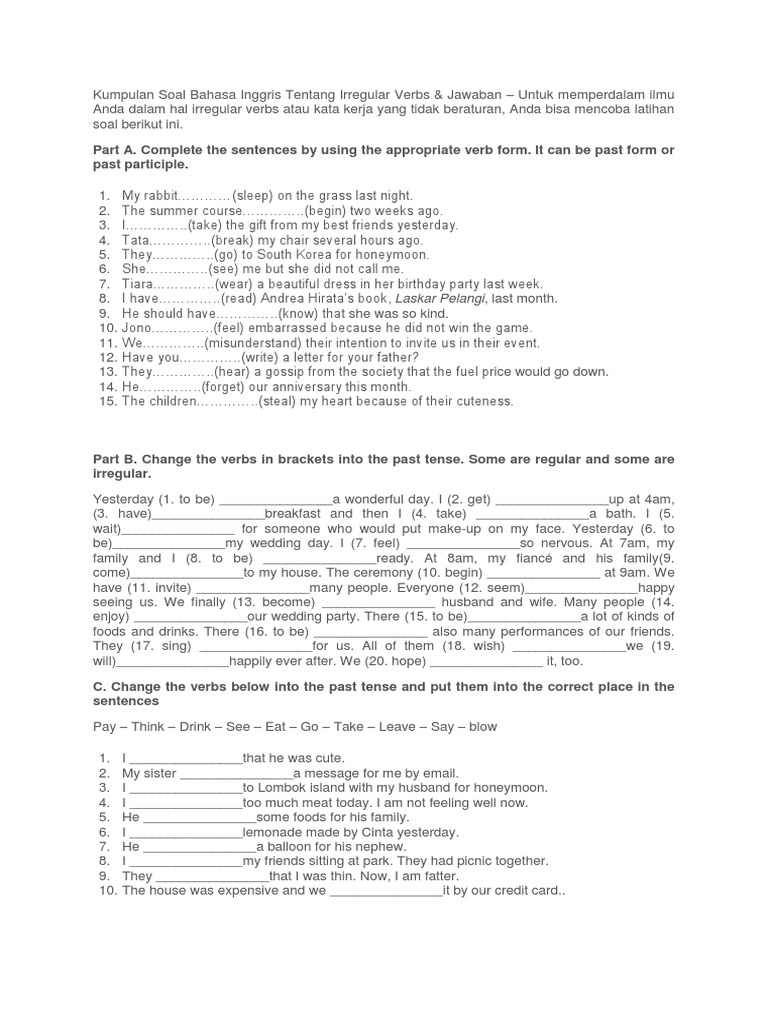 Kumpulan Soal Bahasa Inggris Tentang Irregular Verbs Onomastics Rules