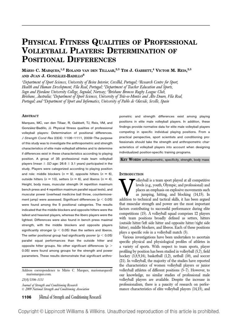 Physical Fitness Qualities of Professional Volleyball Players