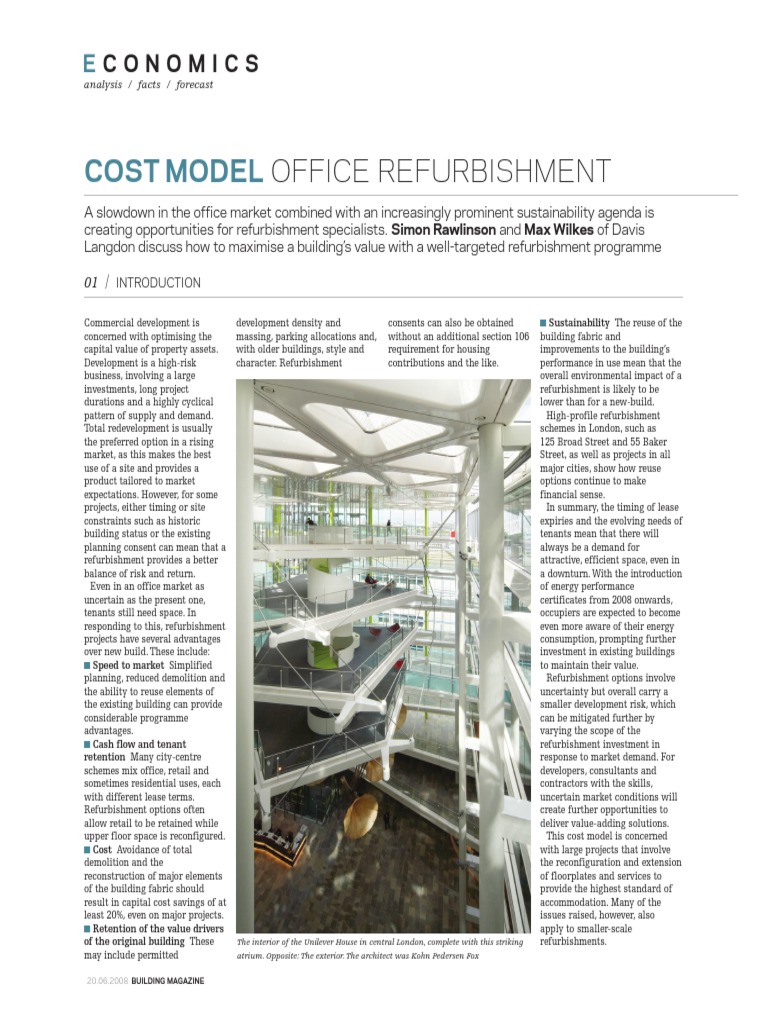 Office Refurbishment Cost Model Guide | PDF | Wall | Risk