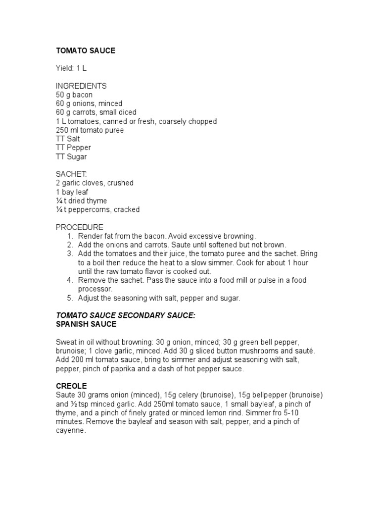 Tomato Sauce Secondary Sauce PDF