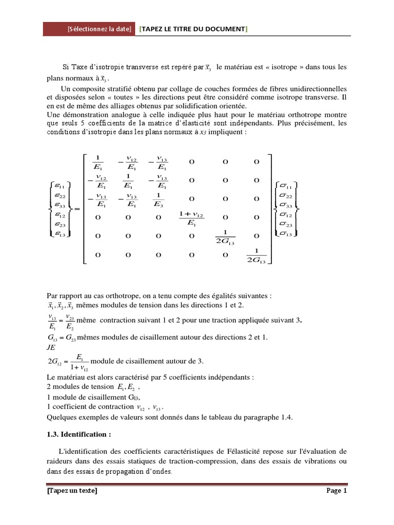 Isotropie et Méthodes d'Identification | PDF | Viscoelasticité ...