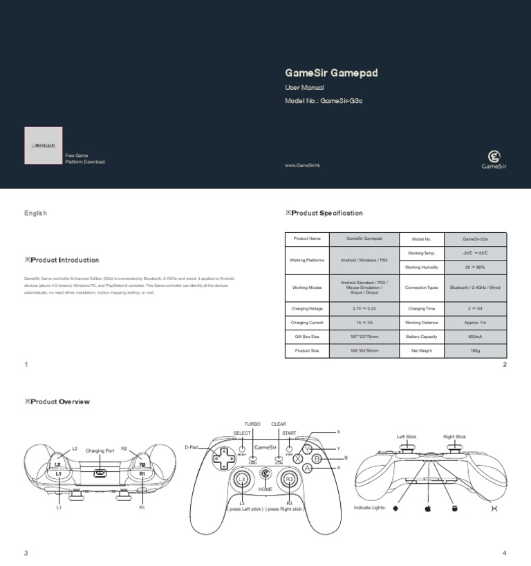 Gamesir Gamepad User Manual Model No. GamesirG3S PDF Video Game