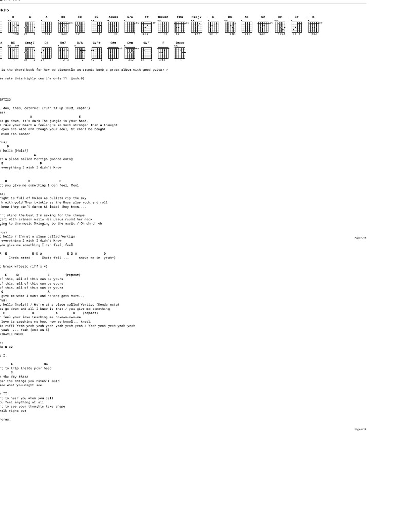 How To Dismantle An Atomic Bomb Chords by U2tabs at Ultimate Guitar