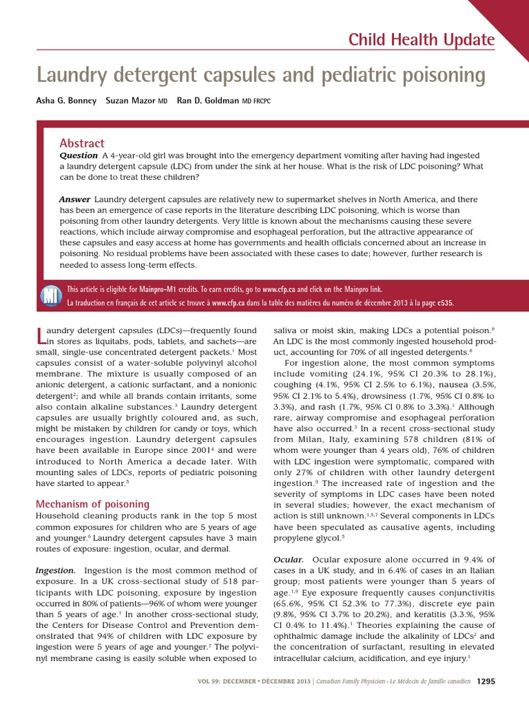 Laundry Detergent Capsules and Pediatric Poisoning Child Health Update