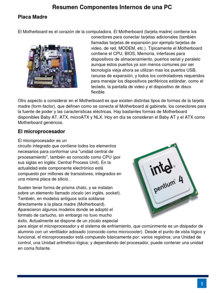 Componentes Internos de una PC | PDF | Almacenamiento de datos de la ...