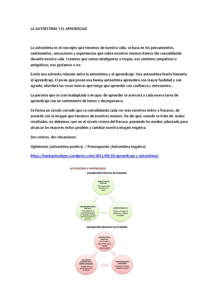 Autoestima y su impacto en el aprendizaje | PDF | Aprendizaje | Maestros