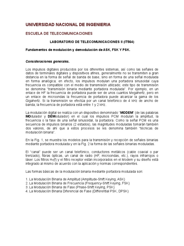 Fundamentos de Modulación ASK, FSK y PSK | PDF | Modulación ...