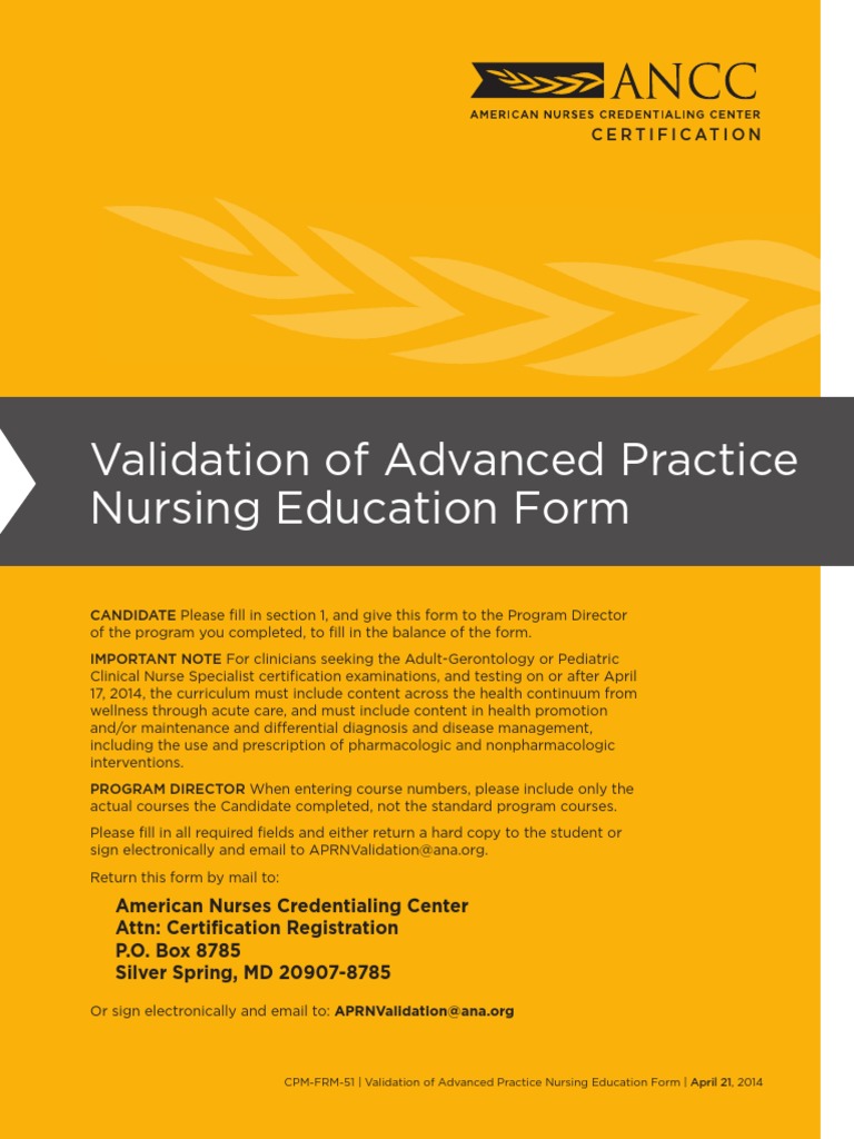 ANCC Certification Education Validation Form | PDF | Nurse Practitioner ...