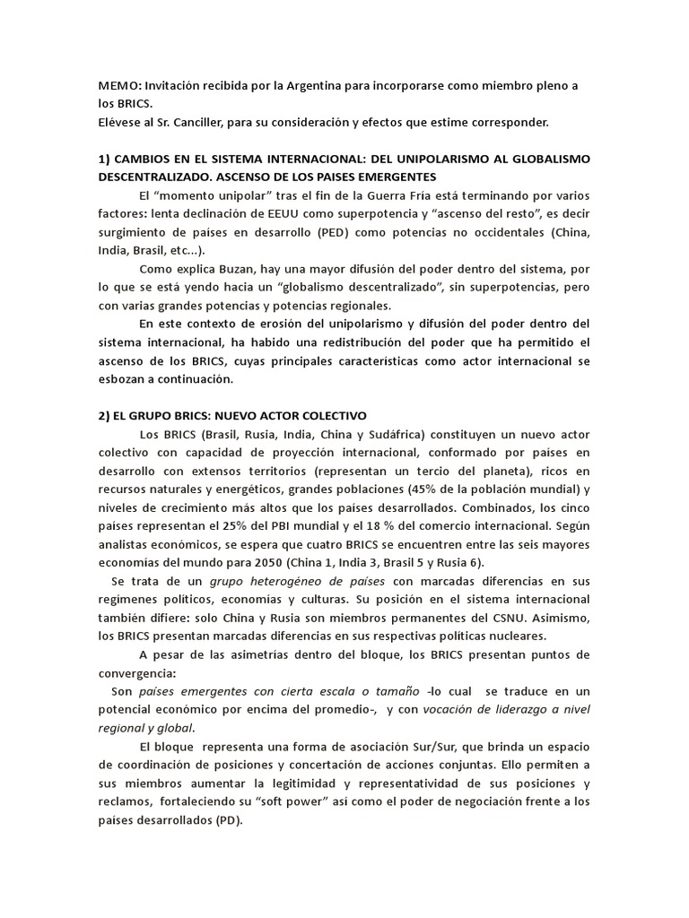 Ejemplo Memo | PDF | Bric | Superpoderes
