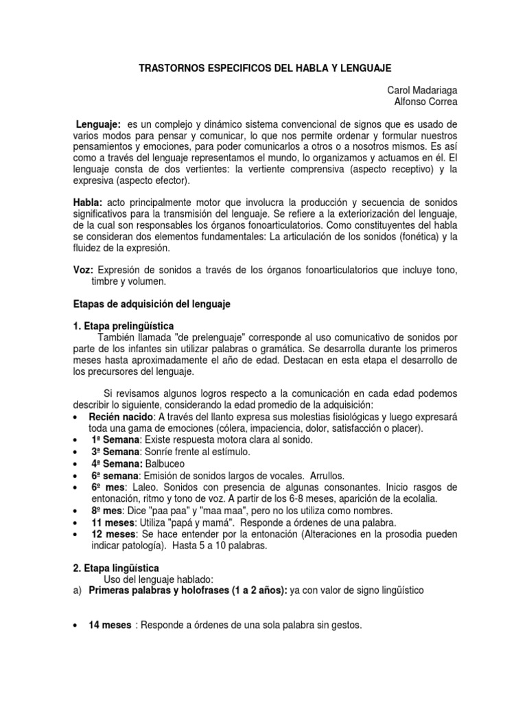 Trastornos del lenguaje y habla | PDF | Aquisición de idioma | Afasia