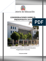 Consideraciones Presupuesto 2014 Ministerio de Educacion
