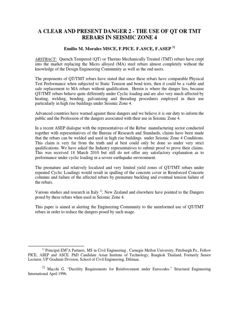 A Clear & Present Danger 2 - The Use of QT or TMT Rebars in Seismic ...