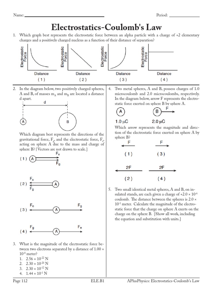 Coulomb's Law Electrostatics Worksheet | PDF | Electric Charge ...