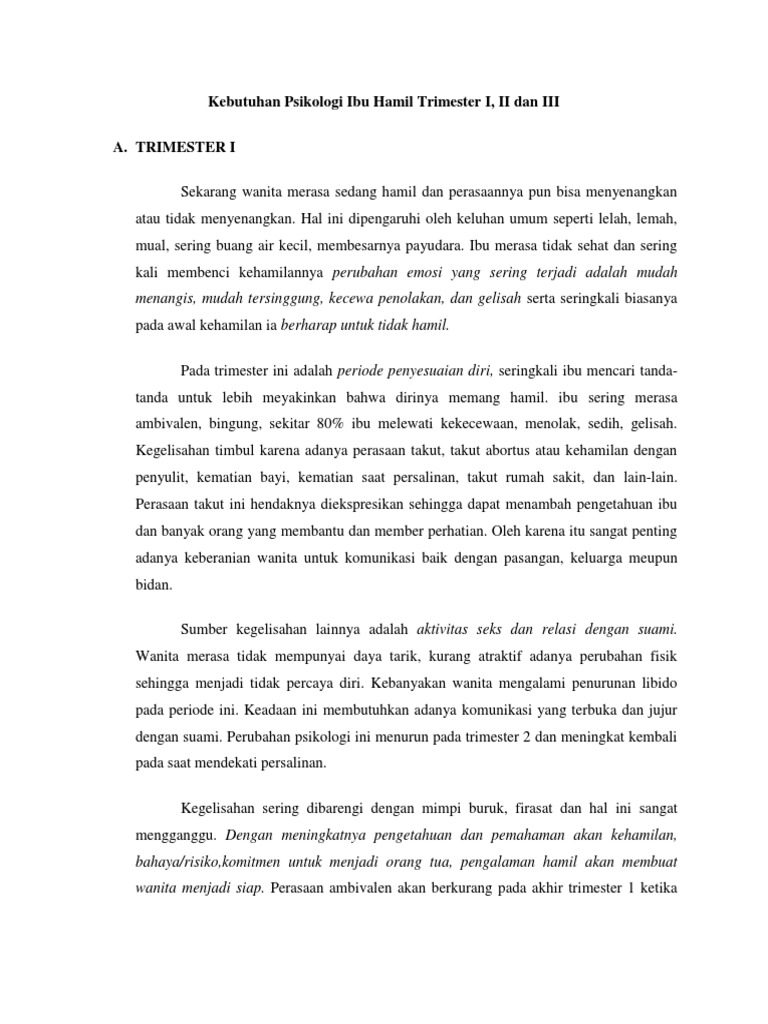 Kebutuhan Psikologi Ibu Hamil Trimester I Pdf