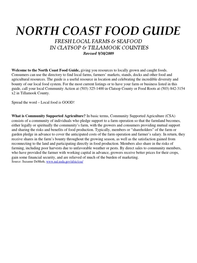 North Coast Food Resources Guide | PDF | Farmers' Market | Farms