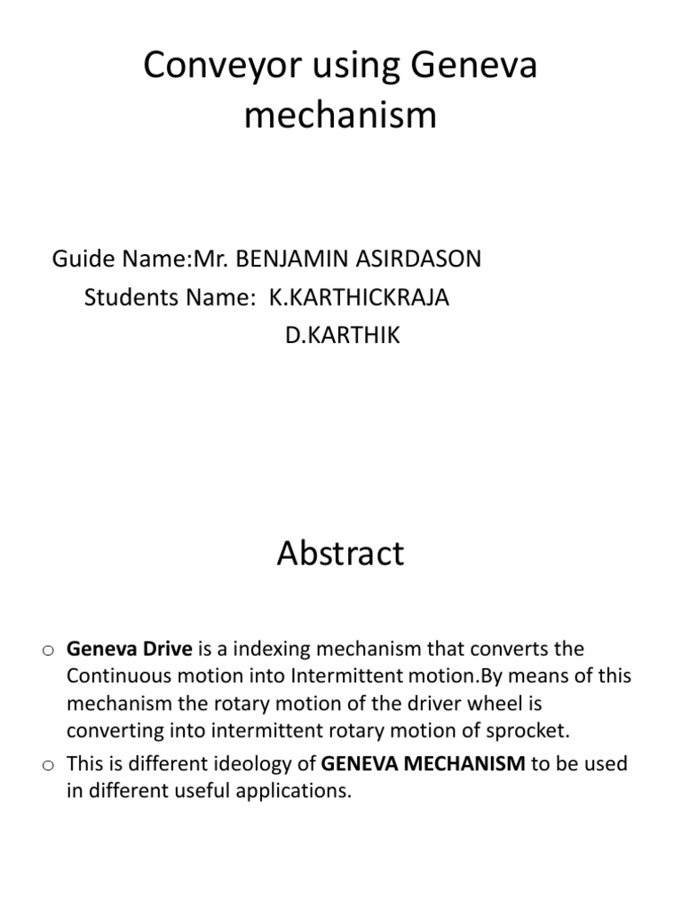 Conveyor Using Geneva Mechanism PDF