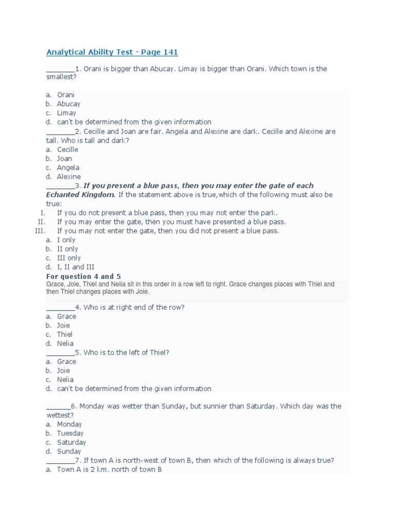 Analytical Ability Test Questions | PDF | Business