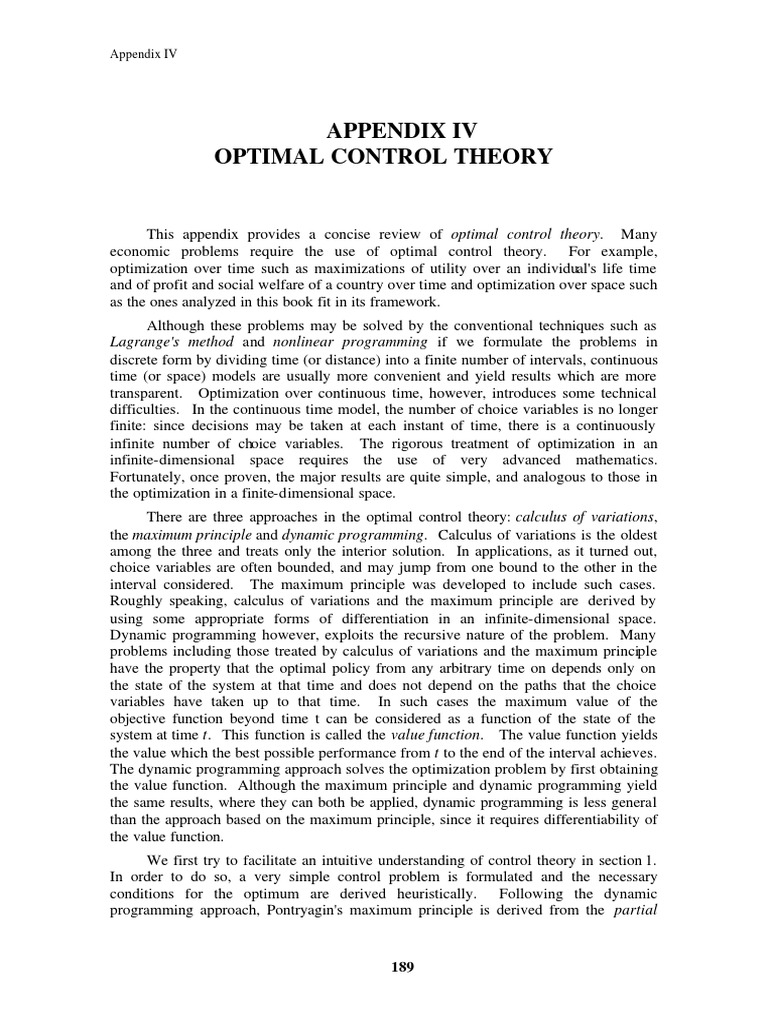 Optimal Control Theory PDF | PDF | Dynamic Programming | Mathematical ...