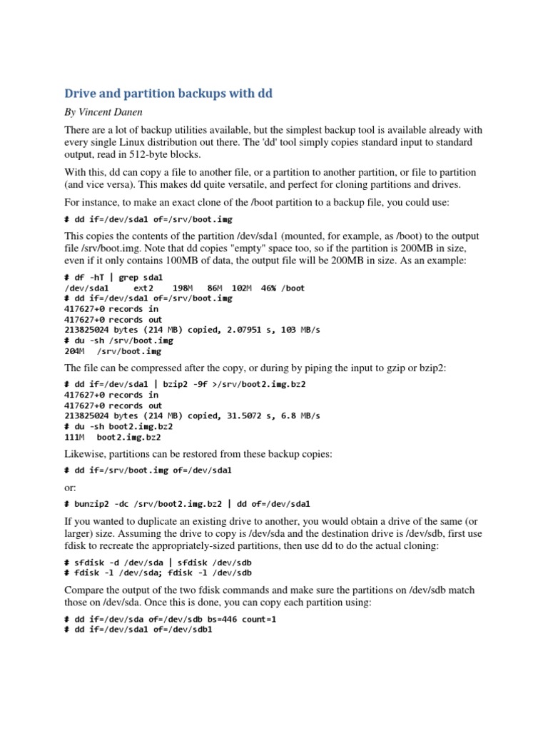 Drive and Partition Backups With DD | PDF | Computer Data | Software
