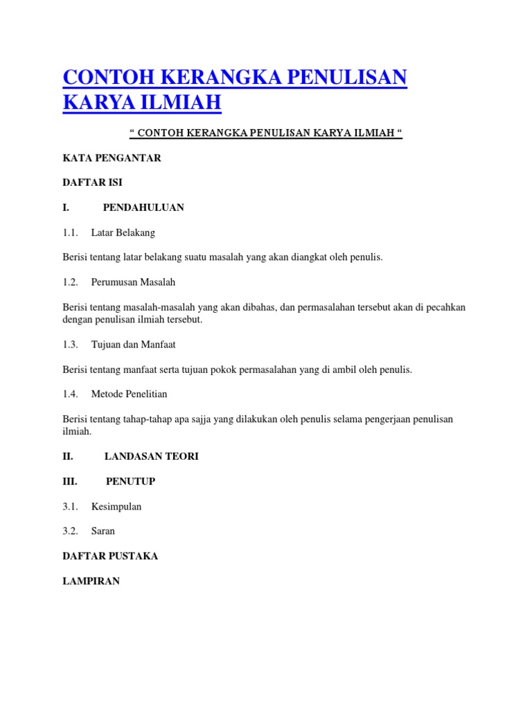 Contoh Kerangka Penulisan Karya