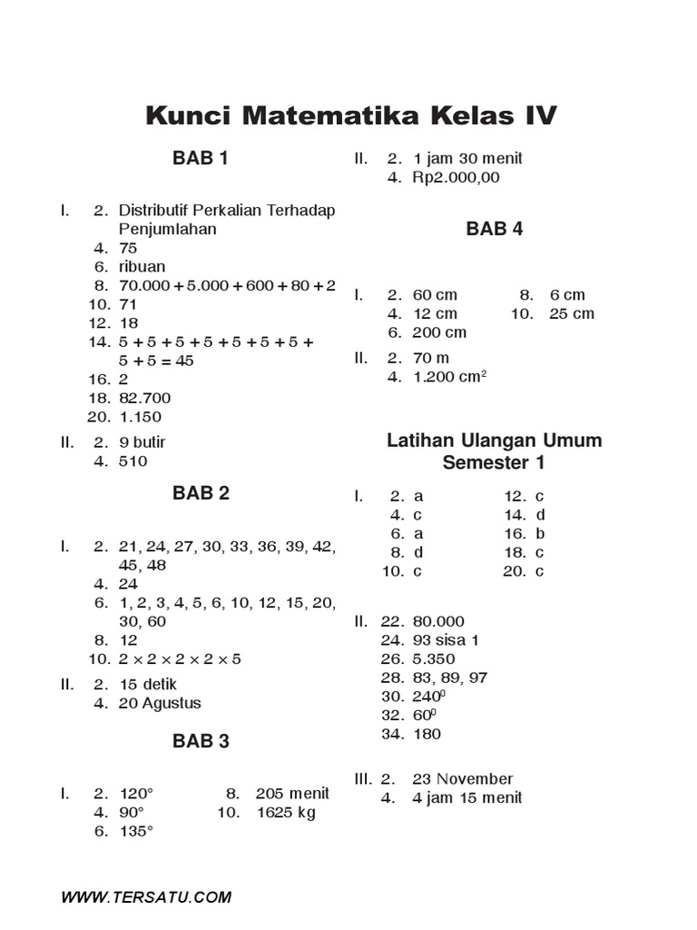 Kunci Jawaban Matematika Kelas 4 Semester 1 Pdf