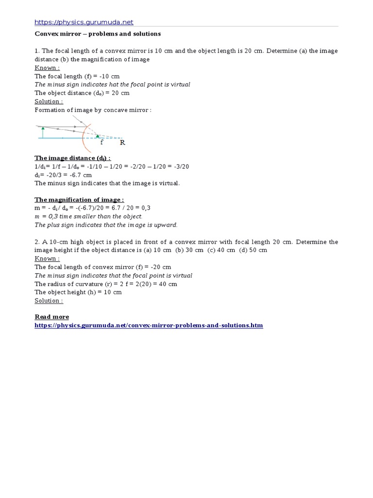 Convex Mirror Problems And Solutions PDF Atomic Equipment