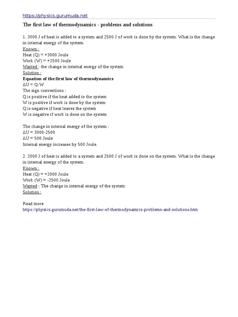 The First Law of Thermodynamics Problems and Solutions | Heat ...