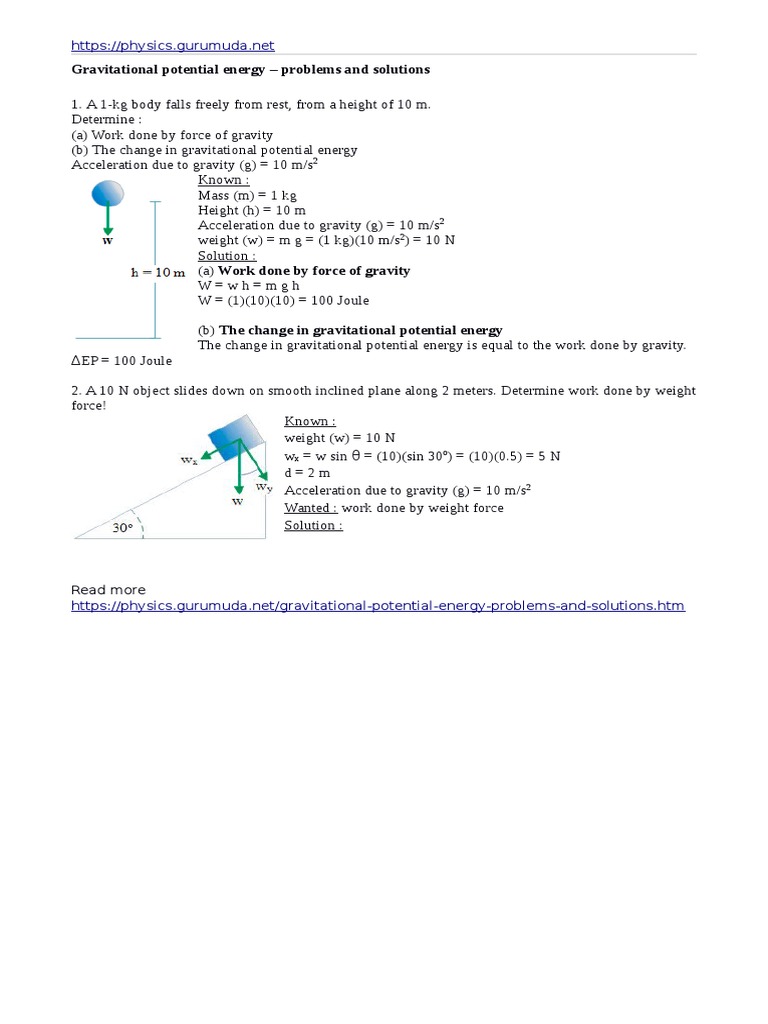 Gravitational Potential Energy Problems and Solutions PDF